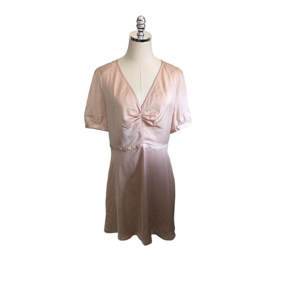 Avec Les Filles Mini Dress Women's Size Large Pink Short Sleeve Zip Back V-Neck - Picture 1 of 9